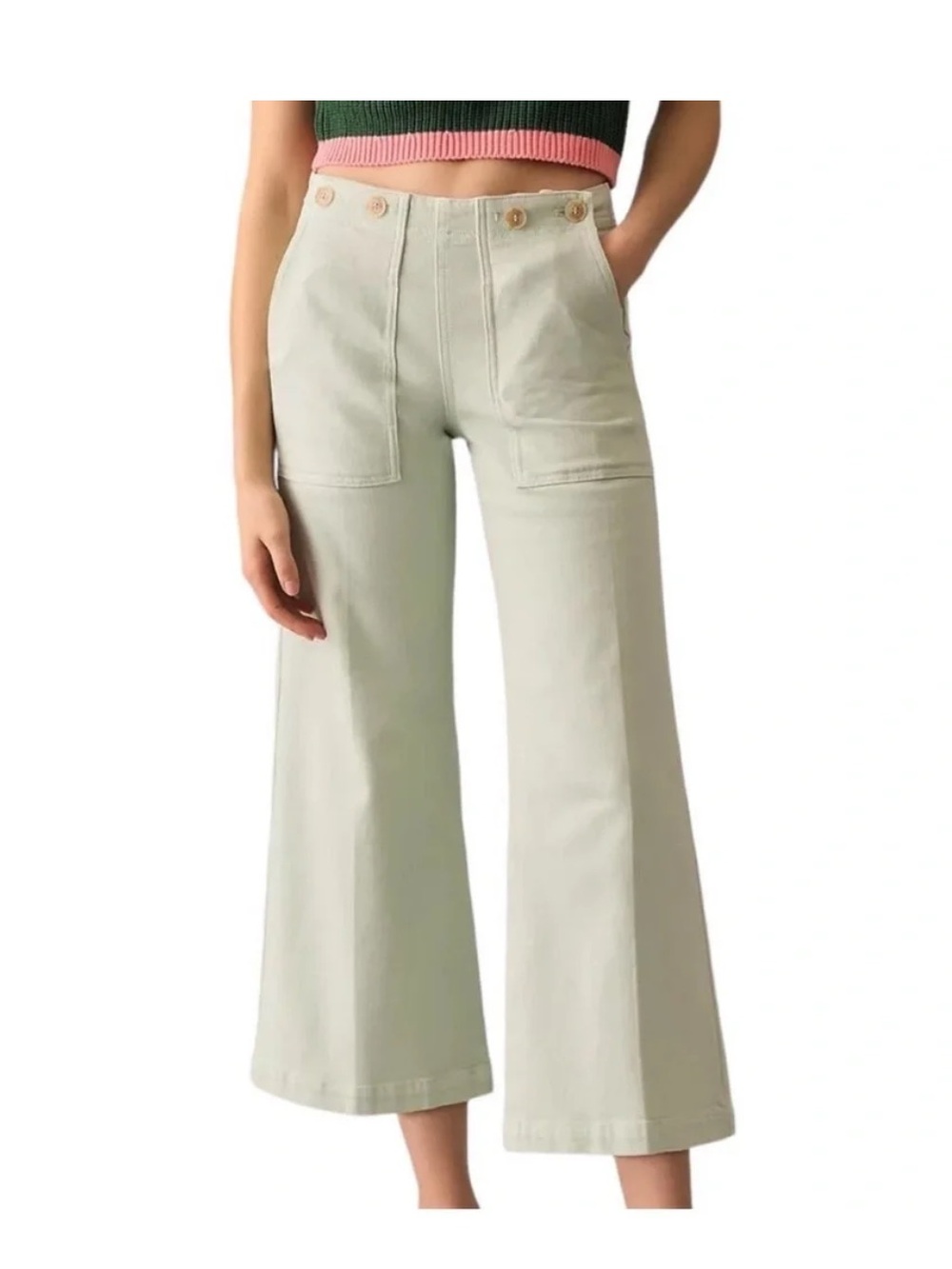 Pilcro and the Letterpress Mint Green Wide Leg Sailor Pants Cotton Hemp Size 28